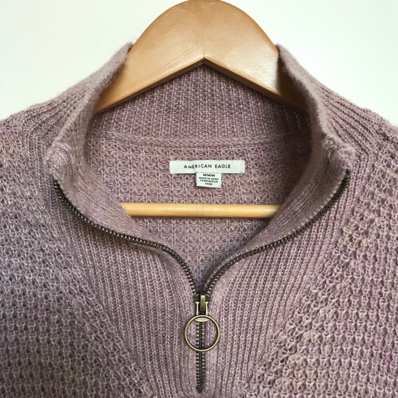 🦅 AMERICAN EAGLE 🧶 Waffle Knit 3/4 Zip Sweater - Picture 3 of 7